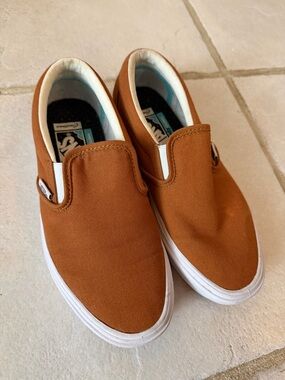 Vans Slip-On Shoes in Rust Orange and White
